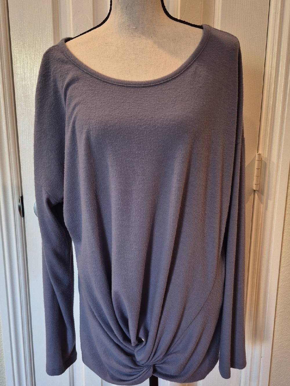 Eyeshadow Twist-Front Long Sleeve Top - Dusty Blue XL